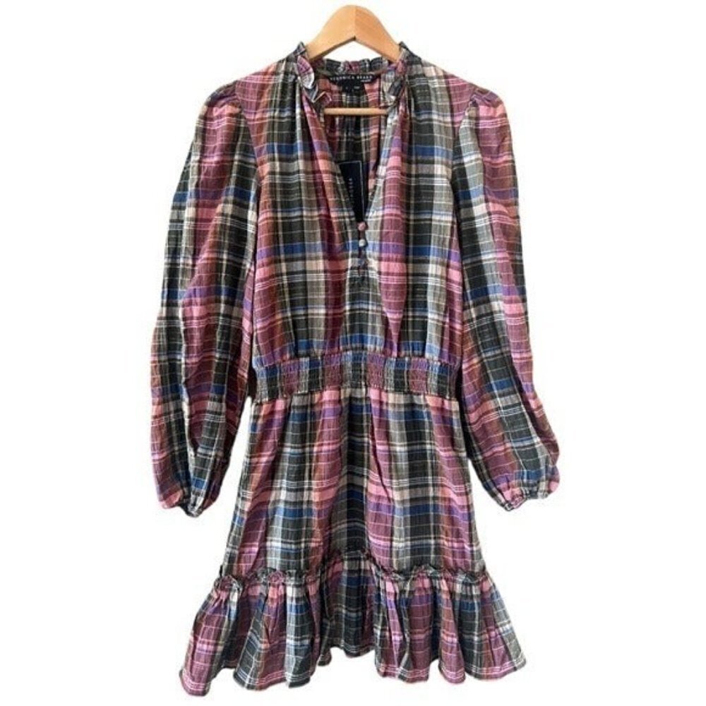 VERONICA BEARD Destiny Dress Plaid Ruffle Collar Size 4 NEW Demure Preppy - Picture 6 of 13